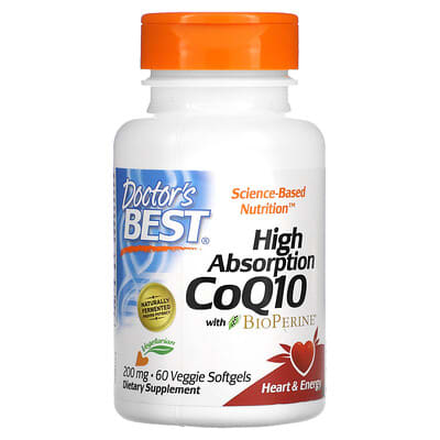 Doctor's Best, High Absorption CoQ10 with BioPerine, 200 mg, 60 Veggie Softgels